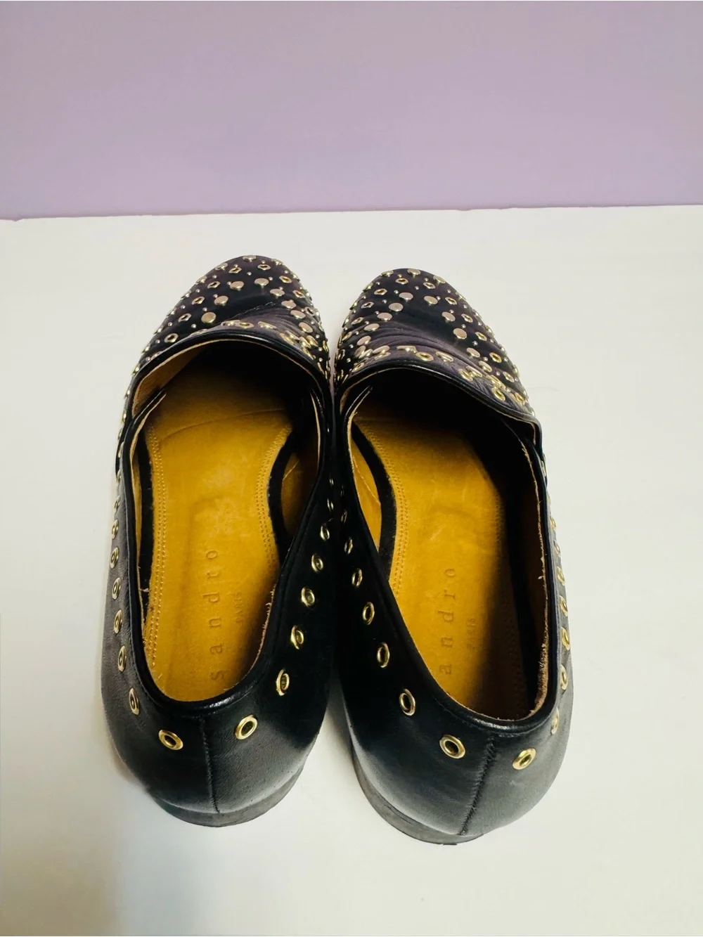 Sandro Black Leather Studded Loafers Sz 37